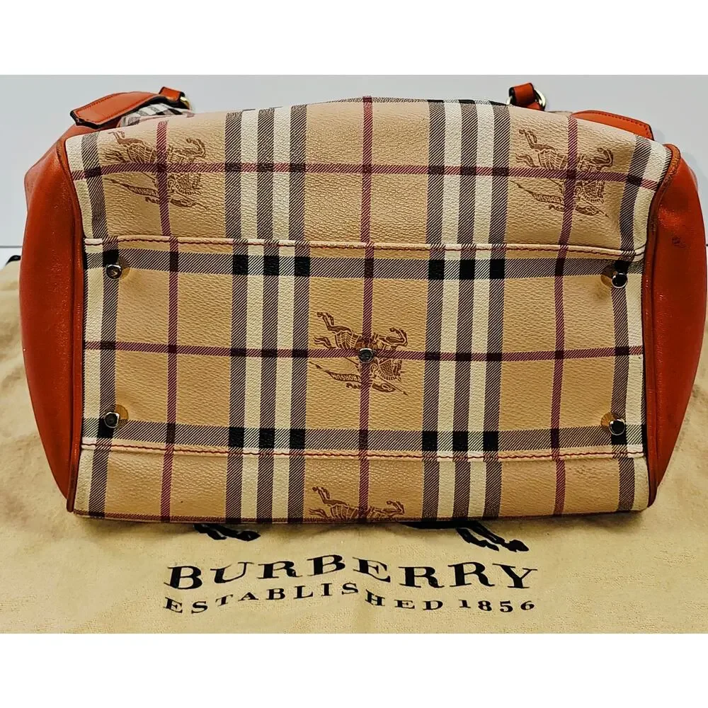 Burberry Orange Leather Haymarket Check Coated Canvas Canterbury Tote Bag - Picture 6 of 16